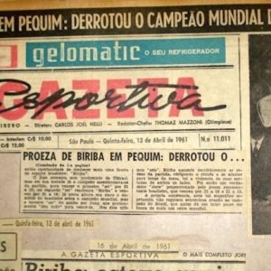 O Feito de Biriba foi destaque na primeira página do Jornal A Gazeta Esportiva do dia 13 de abril de 1961 - Foto: Reprodução/cbtm.org.br