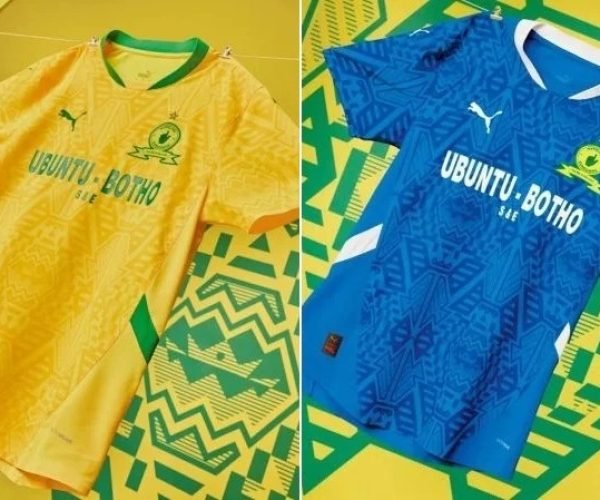 A equipe do Mamelodi sundowns da África do Sul, adotou as cores da Seleção Brasileira no uniforme - Foto: Duvulgação/Mamelodi Soundowns