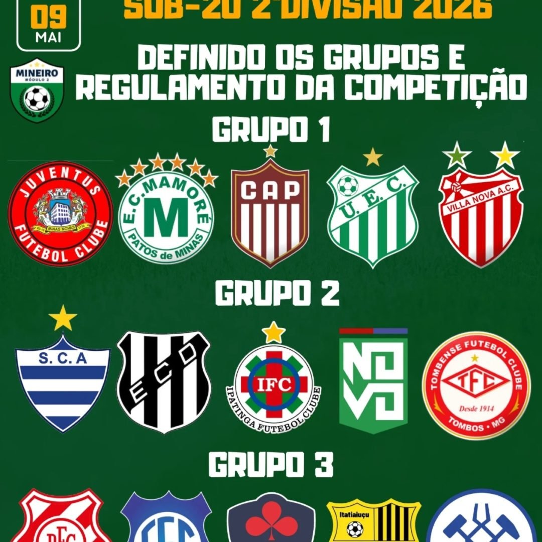 Mineiro Sub-20 2ª Divisão 2026 define formato e grupos em conselho técnico com 15 clubes confirmados