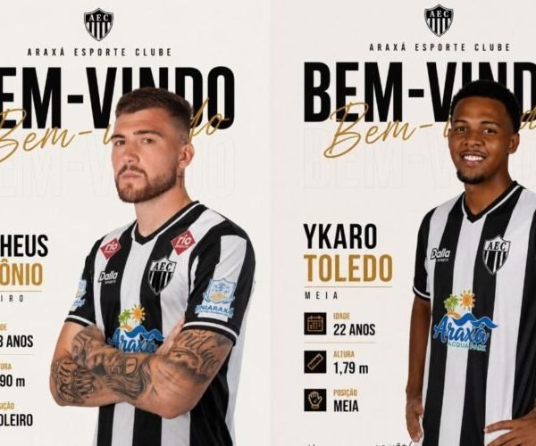Araxá Esporte anuncia goleiro Matheus Barônio e meia Ykaro Toledo como reforços para a temporada