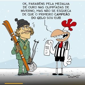 Charge de Duke conecta ouro olímpico de Lucas Braathen e o “campeão do gelo” do Atlético