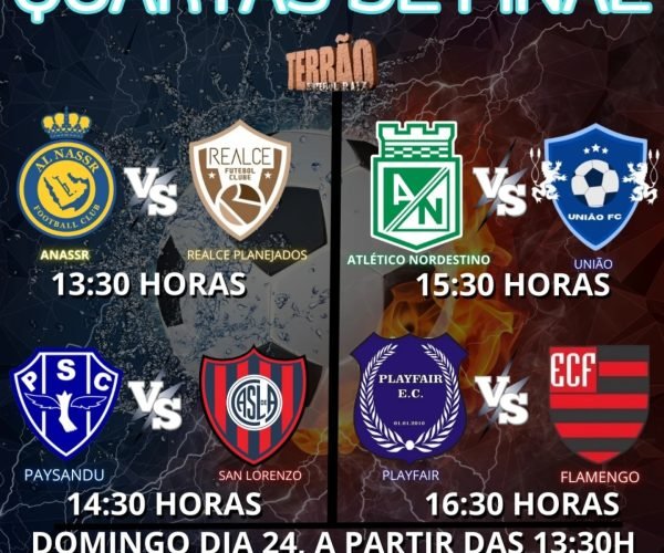 Quartas de Final do Campeonato Terrão Edição Especial: oito clubes brigam por quatro vagas na semifinal